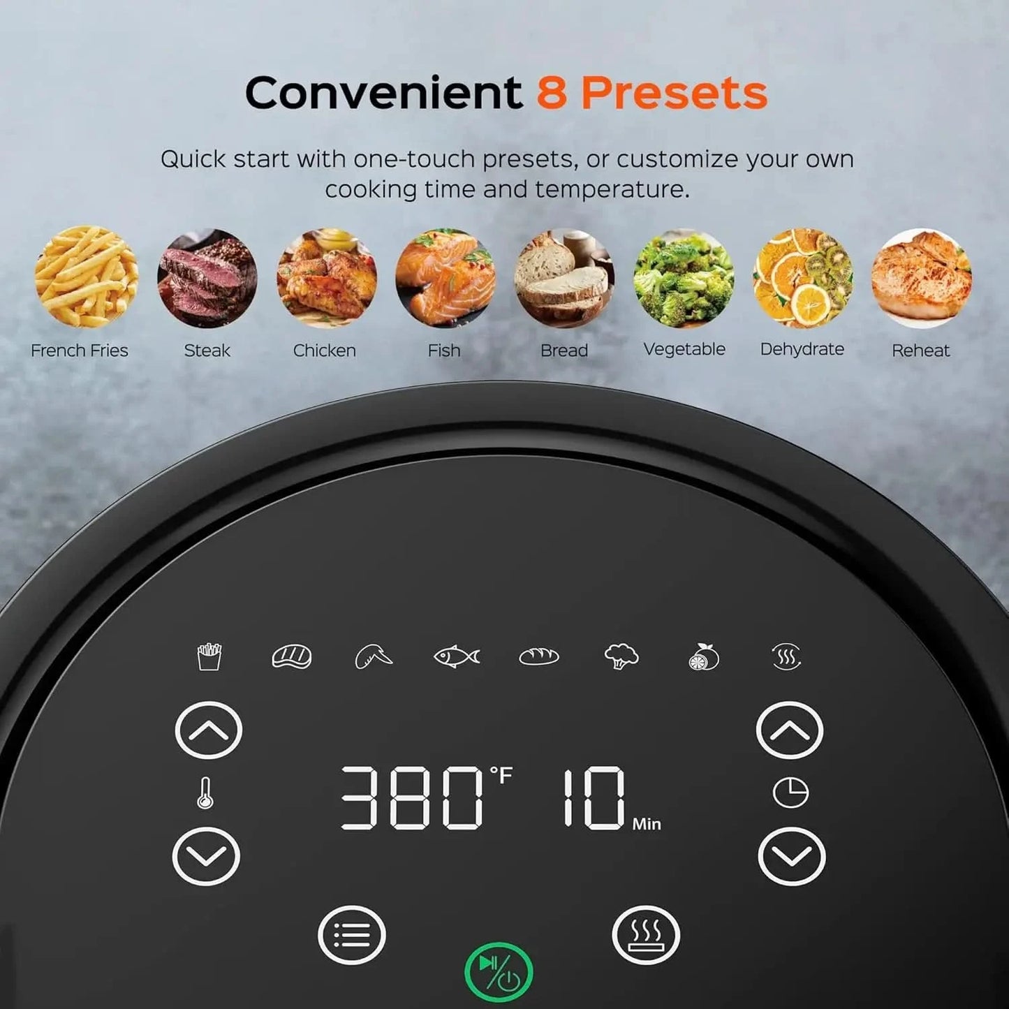 Air Fryer - 100℉ to 450℉, 4 Quart Hot Oven Cooker with 50 Recipes, 9 Cooking Functions on Easy Touch Screen, Preheat, Shake Remi - M & M Global