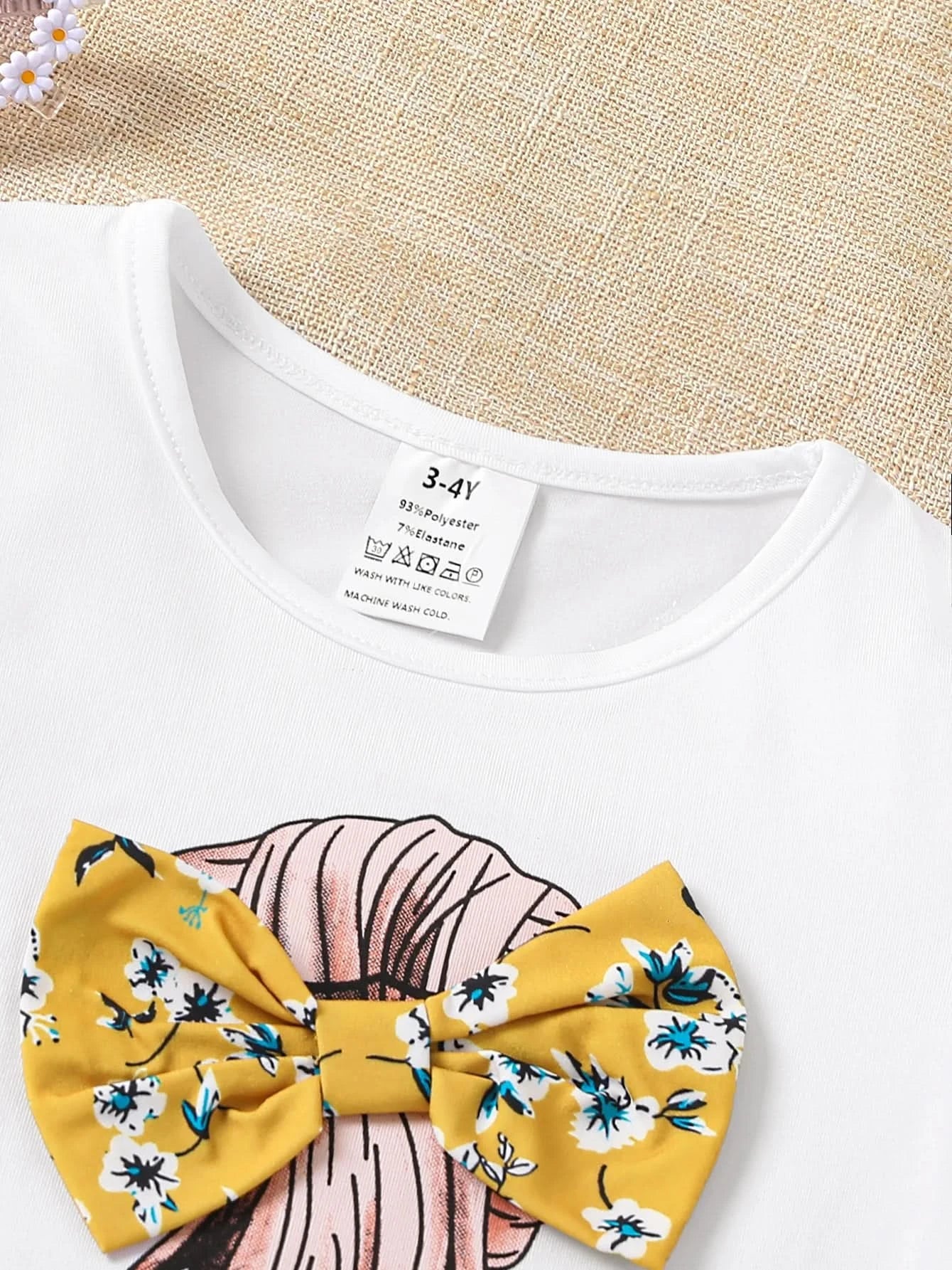 Girls Summer 2-Piece Set Cartoon Print T-Shirt & Floral Straight Leg Pants Breathable Kids Clothing Casual Outfit Fashion - M & M Global