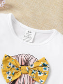 Girls Summer 2-Piece Set Cartoon Print T-Shirt & Floral Straight Leg Pants Breathable Kids Clothing Casual Outfit Fashion - M & M Global