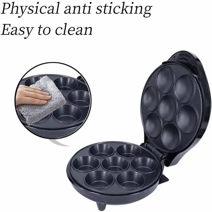Mini Cupcake Maker, Makes 7 Mini Cakes, Non-Stick Surface, Easy-To-Clean, Perfect for Dessert, Breakfast, or Snacks, 1200W, Blac - M & M Global