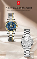 OLEVS Women's Watches 2858L Trend Fashion Original Quartz Watch for Lady Waterproof Luminous Date Stainless Steel Chronograph
