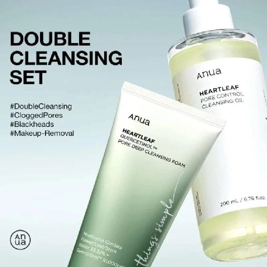 Anua Heartleaf Dual Cleansing 2-in-1 Pore Control Cleansing Oil and Deep Facial Cleanser Double Cleansing Korea Skincare Set - M & M Global