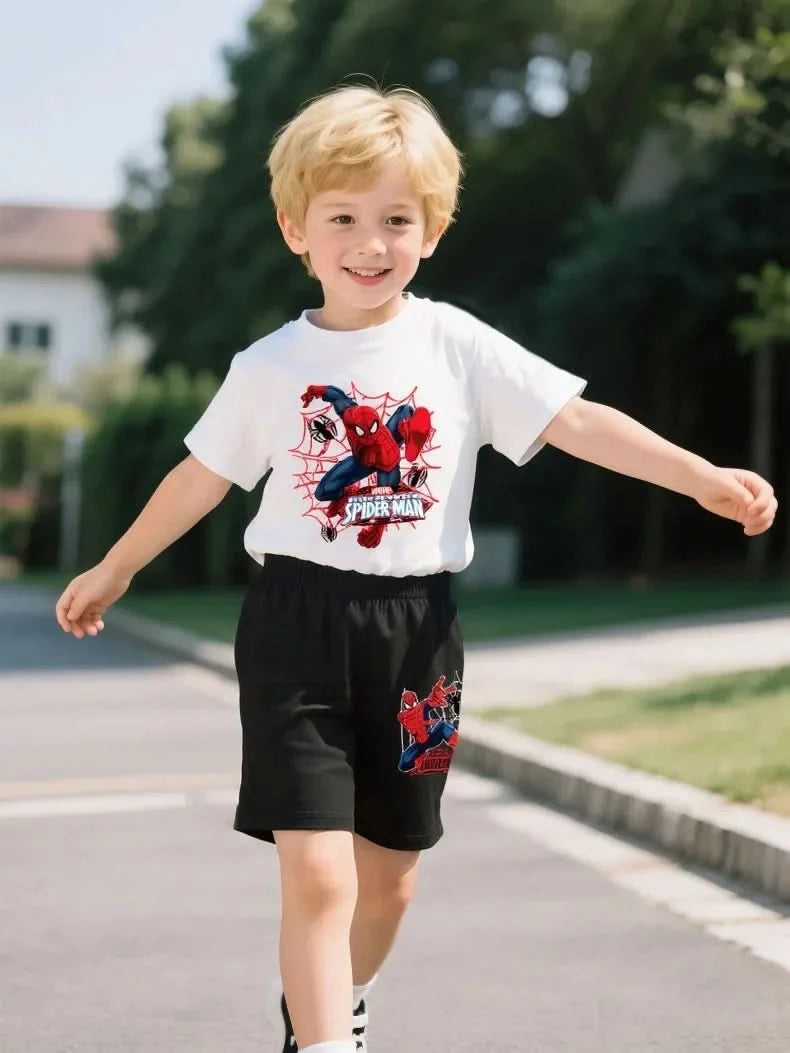 Anime Spiderman Boys T Shirt Shorts 2pcs Sets Breathable Waffle Fabric Kids Sport Clothing Set Children Casual Outfits - M & M Global