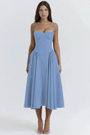 Summer Women Elegant Sleeveless Backless Pleated Dresses Lady Sexy Solid Sling Midi Dress 2024 Female Party Evening A-line Robes - M & M Global