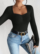 Women's Fashion Diamond Collar Knitted Base Shirt Casual Long Sleeve Top Knitwear Trendy Elegant Style