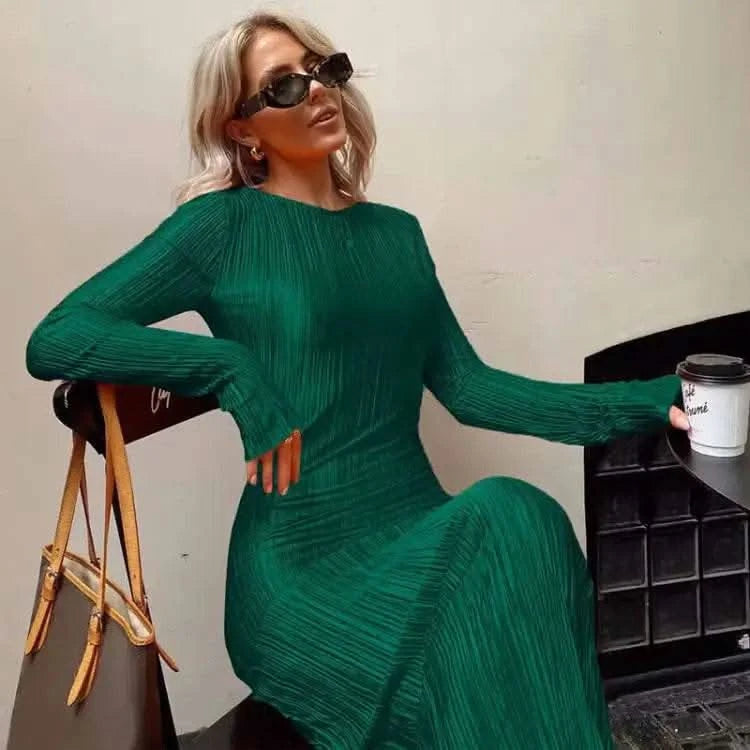 Dulzura Women 2024 Spring Autumn Fashion Long Sleeve Streetwear Bodycon Black Long Dress Wholesale Items For Business - M & M Global