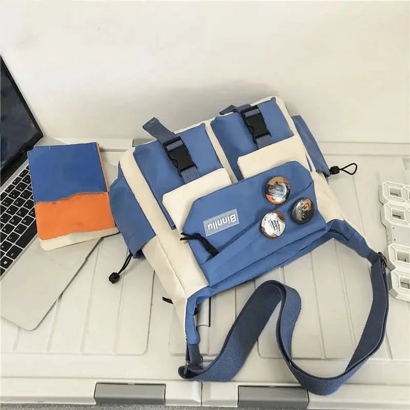 Preppy Casual Nylon Crossbody Bag For Men Women Teen Messenger Bag, Student Commuter Single Shoulder Bag For Travel Daily Use - M & M Global