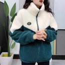 Korean Style Loose Thickened Patchwork Cotton Jacket Autumn Winter Women's Fashion Student Lamb Velvet Coat Casual Outerwear