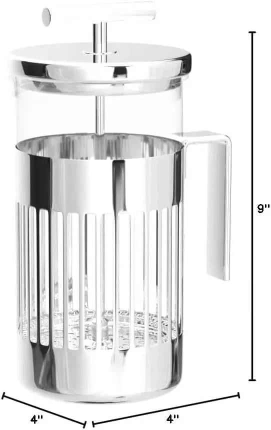 9094/8 - Design Press Filter Coffee Maker, 18/10 Stainless Steel, Mirror Polished and Glass, 8 Cups,Silver - M & M Global