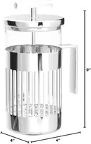 9094/8 - Design Press Filter Coffee Maker, 18/10 Stainless Steel, Mirror Polished and Glass, 8 Cups,Silver - M & M Global