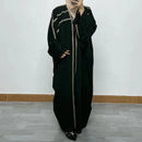Ramadan Luxury Muslim Fashion Bat Sleeve Moroccan Turkiye Dubai Dress Middle East Arab Dress Sequins Golden Velvet Long Dress - M & M Global