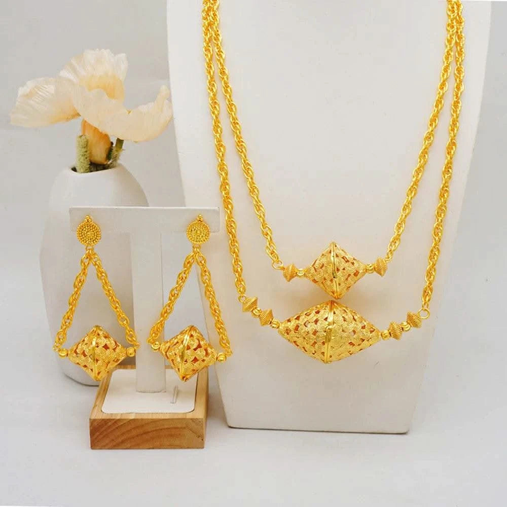 Dubai Jewelry Set Elegant Necklace Earrings Wedding Party Bridal Women's 2024 Gold Color Jewelry Set Luxury - M & M Global
