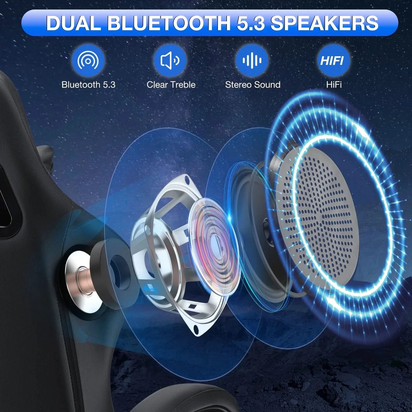 Gaming Chair with bluetooth Speakers RGB LED Lights Ergonomic Massage Video Game Chair with Footrest High Back w/ Lumbar Support