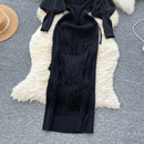 Vintage O-Neck Elegant Long Lantern Sleeve Chic Tassel Slim Long Dress French Fashion Evening High Street Autumn Winter Clothing - M & M Global