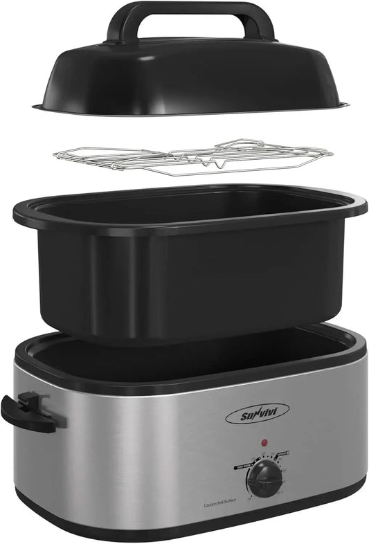 Electric Roaster,28 Quart Roasting Oven with Self-Basting Lid Removable Pan,Turkey Roaster Oven with 150 to 450F Temperature Con - M & M Global