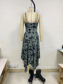 Goth Dark Fairy Grunge Y2k Aesthetic Skull Graphic Dresses Mall Gothic Shirring Lace Up Long Dress Punk A-line Slim Emo Clothing - M & M Global