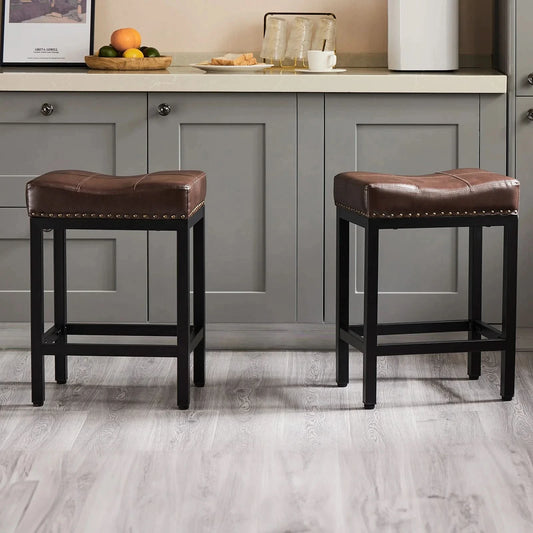JHK Bar Stools Saddle-Style Pu Leather Upholstered Chair Counter Height Bar Stools with Metal Base Saddle Stools For Kitchen