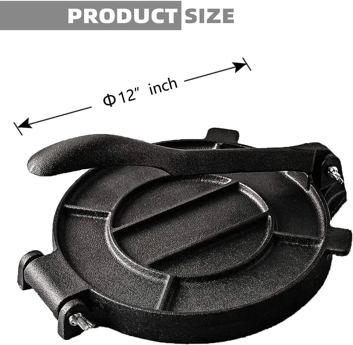 Cast Iron Tortilla Press, Heavy Duty Tortilla Pataconera, 12-inch Flour Tortilla Press with Foldable Handle, Taco press with Som - M & M Global