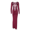 Dulzura O-Neck Long Sleeves Ruched Backless Maxi Dress Solid Sexy Elegant Long Dress Women’S Party Prom Clubwear Autumn Winter - M & M Global