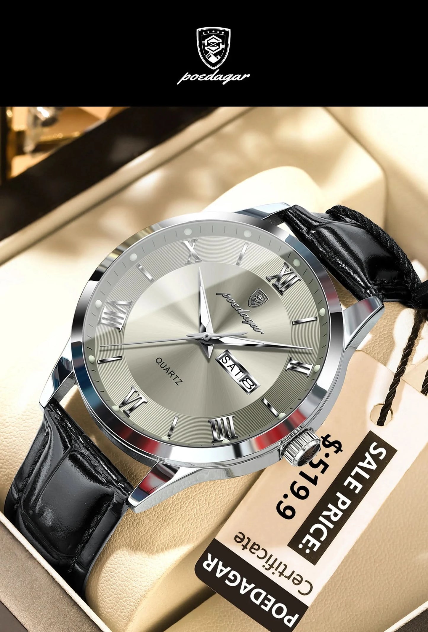 POEDAGAR Top Luxury Watch For Men Military Waterproof Luminous Date Week Man Wristwatch Leather Men's Quartz Watches Sport Reloj - M & M Global