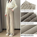 Extra Thick Lamb Velvet Fleece Lined Wide Leg Pants Fashionable Casual Trousers Loose Fit Woolen Pants for Women