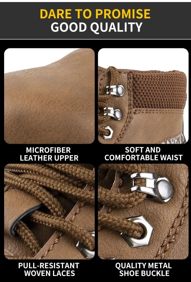 Men's Waterproof Steel Toe Work Boots High-Top Safety Shoes Slip Resistant Protective Boots Indestructible Comfort Arch Support