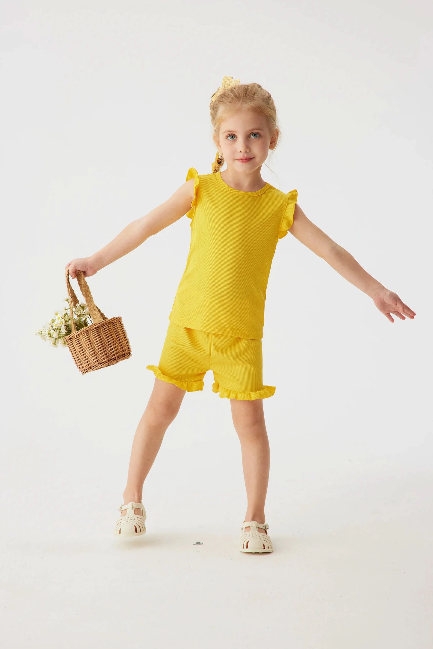 2024 Summer Hot selling Little Girl Daily Casual Clothing Minimalist Little Girl Polyester Set Cool Sleeveless Shorts Set Girl - M & M Global