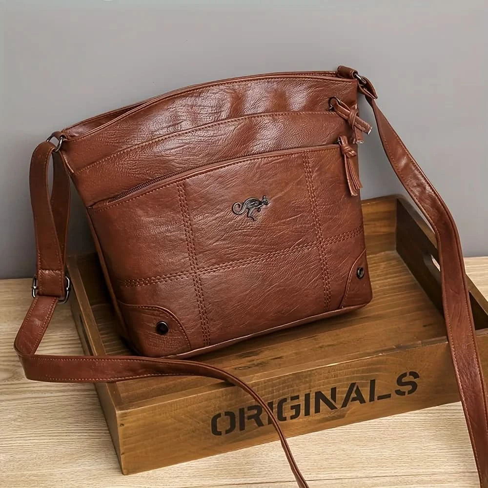 Elegant Vintage Style Shoulder Bag, Faux Leather Multiple Pockets Crossbody Bag, Adjustable Strap, Women's Commuter Work Purse - M & M Global