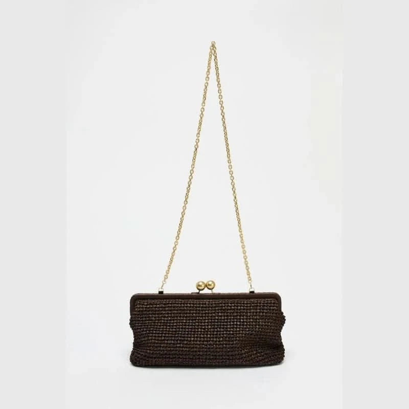 New Handwoven Raffia Shoulder Bag, Women's Staw Crossbody Bag Vacation Clip Bag Clutchs, Summer Luxury Design Baguette Bag - M & M Global