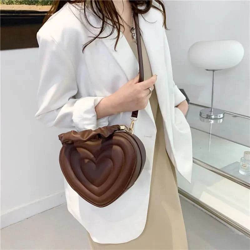 Luxury Quilted Handle Women PU Leather Shoulder Bag Fashion Heart Solid Color Crossbody Bag - M & M Global