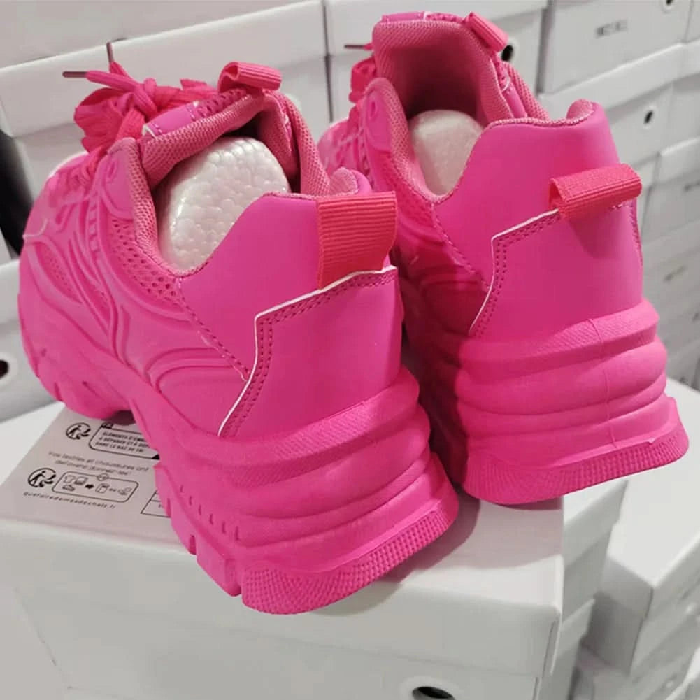 Chunky Fashion Sneakers Comfortable Casual Dad Shoes Lace-Up Walking Shoes Breathable Mesh for Women - M & M Global