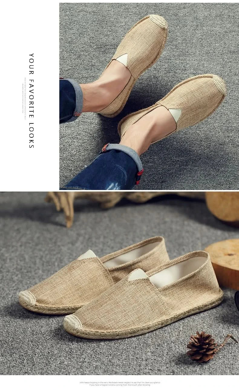 Women Sewing Flax Shoes Slip on Loafers Casual Shoes Man Espadrilles Hemp Canvas Flat Shoes Plus Size Fisherman Driving Footwear - M & M Global