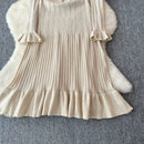 2024 Green Fashion Autumn Winter Knitted Long Dress French Style Letter Buttons Elegant Sweater Dress Lady Office Bodycon - M & M Global