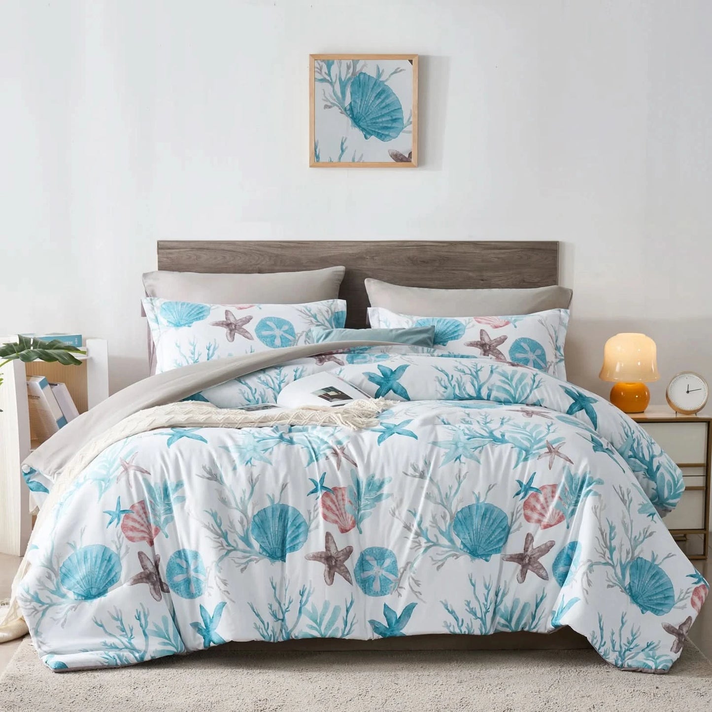 Bedding set with shell pattern in a bedroom setting
Microfiber Bedding Set, Queen Comforter Set, Lightweight Comforter, Pinch Pleat Bedding, Quilted Comforter, Solid Color Bedding, Soft Bedding Set, Elegant Bedding, All Season Comforter, Brushed Microfiber, Modern Bedroom Decor, Gift Bedding Set, Fade Resistant Bedding, Cozy Bedding Set, Hotel Style Bedding, Bedroom Essentials, Bed Comforter with Pillowcases, Non-Toxic Bedding, Machine Washable Bedding, Minimalist Bedding
