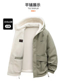 Reversible Winter Lamb  Fleece Hooded Jacket Streetwear Men Women Reversible Cotton Jackets Casual Zipper Thick Warm Coat