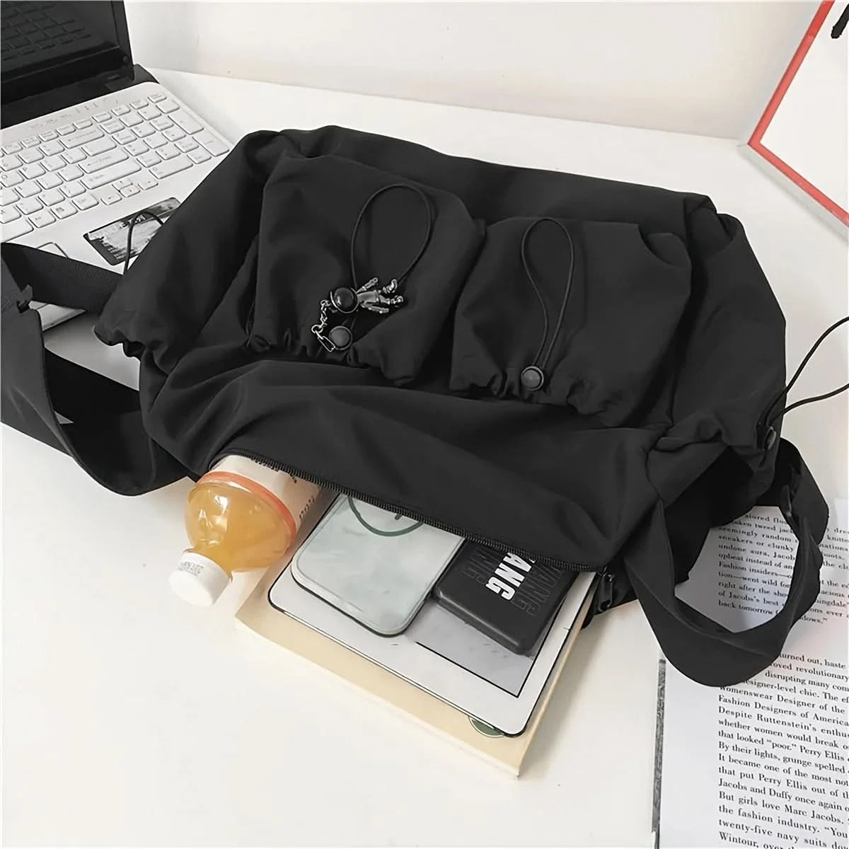 Fashionable Crossbody Bag with Drawstring Accent - Spacious & Secure Zipper Closure - Includes Stylish Bag Charm - M & M Global