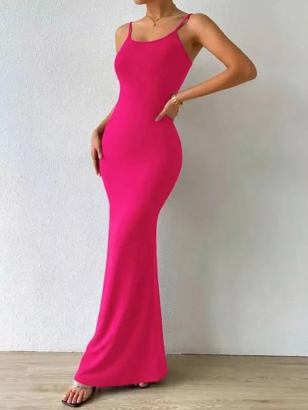 Slim Black Knitted LONG Dress Summer Solid Women Dress Ultimate Waist To Hip Ratio Sling Dress blue sexy pink casual outfit - M & M Global