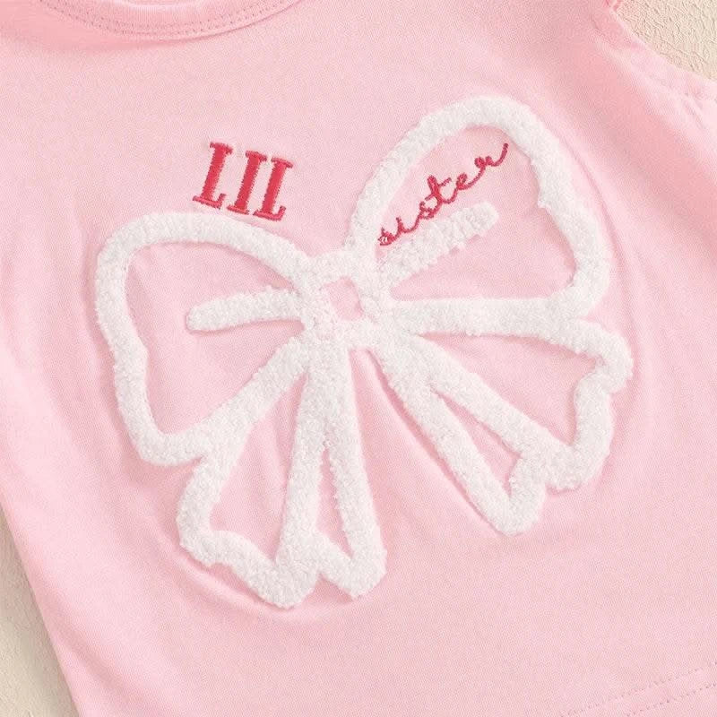 Cute Matching Baby Toddler Brother Outfit Bow Fly Sleeve Tops Elastic Waist Ruffle Shorts 2 Piece Summer Set for Siblings - M & M Global
