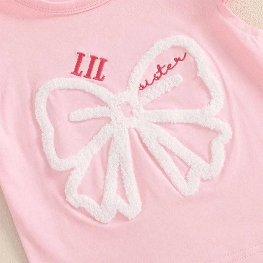 Cute Matching Baby Toddler Brother Outfit Bow Fly Sleeve Tops Elastic Waist Ruffle Shorts 2 Piece Summer Set for Siblings - M & M Global
