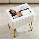 JHK Faux Fur Bedroom seating Hidden Storage Stools Ottomans Padded Makeup with 4 Metal Legs Anti-Slip Adjustable Feet for Home