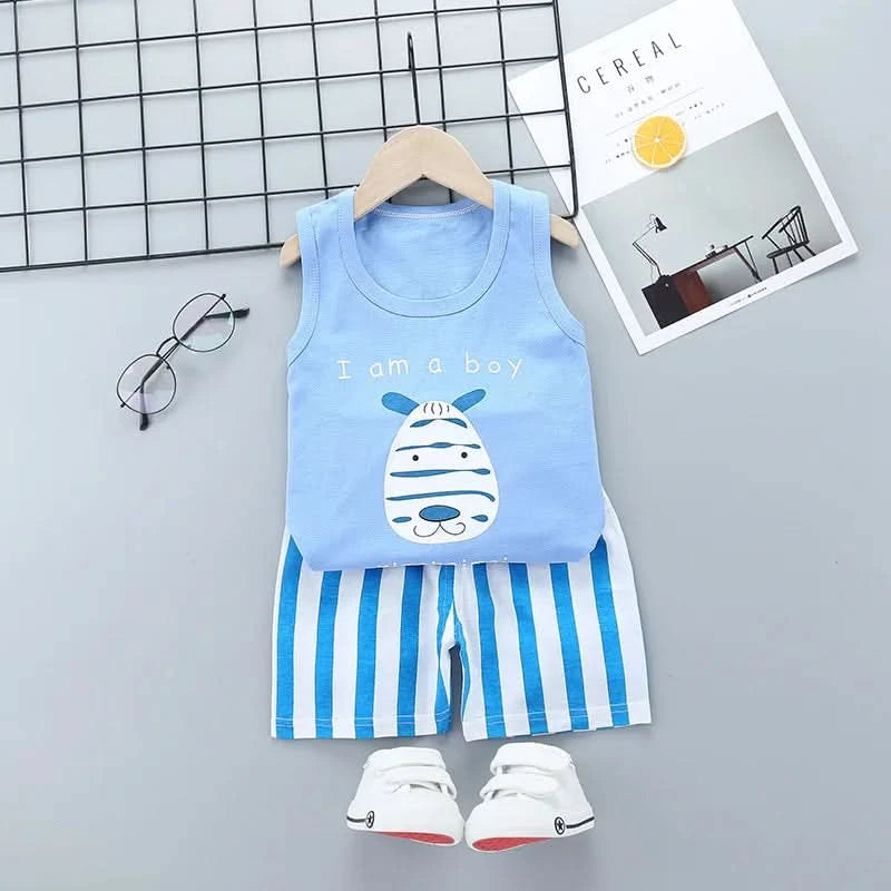 Summer Cute Cartoon 2PCS Kids Baby Boys Girls Cartoon Vest Top Shorts Pants Set Clothes Children Pajamas Girls Clothing Sets - M & M Global