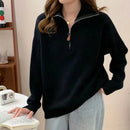 Korean Half Zip-Up Sweater Women Retro Loose Sporty Knitted Pullover ladies Autumn Winter thicken warm Long Sleeve knit Jumpers