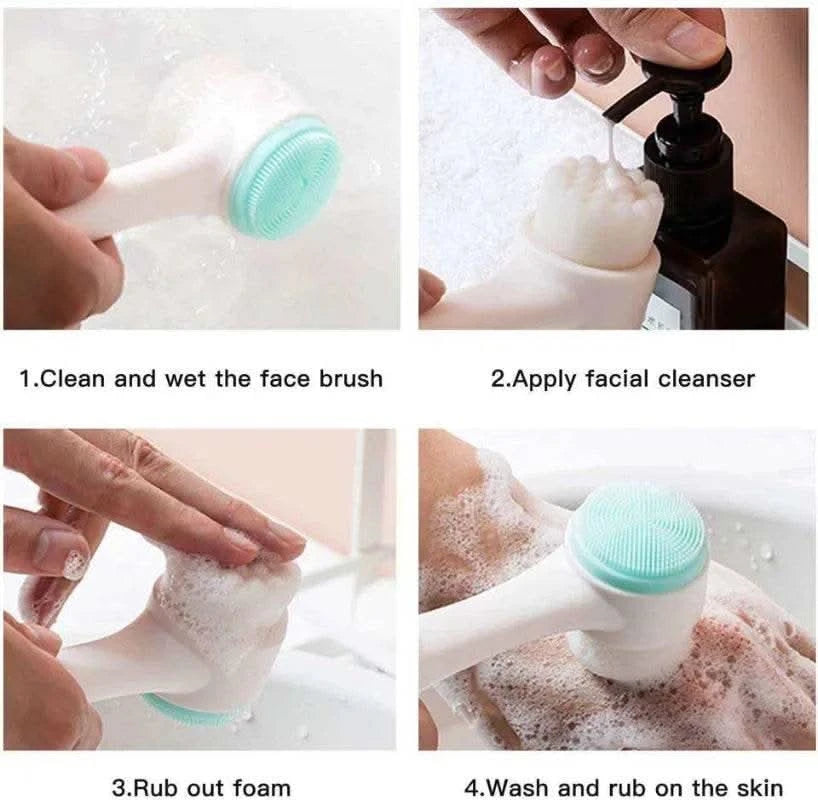 3D Double Silicone Facial Cleansing Brush Manual Massage Facial Brush Soft Bristles Exfoliator Double Sided Face Wash Brush - M & M Global