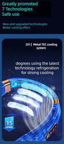 Promotional image of a cooling system with text about technology safety and cooling effects.