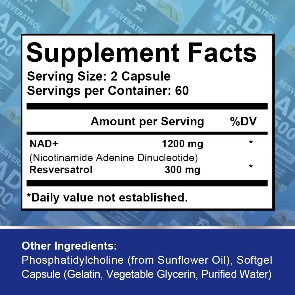 NAD+ and Resveratrol Supplement To Help Support Cell Regeneration, Natural Energy, Focus and Memory - M & M Global