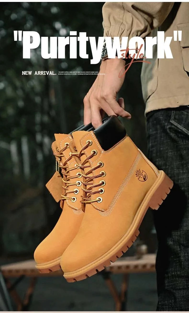 Boots Men High Top Boots High Quality Women Leather Shoes Fashion Outdoor Sneakers Men Lace Up Non-Slip Ankle Boots for Couple - M & M Global