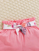 3-piece baby baby girl butterfly print halter top with bow embellish shorts headscarf set - M & M Global