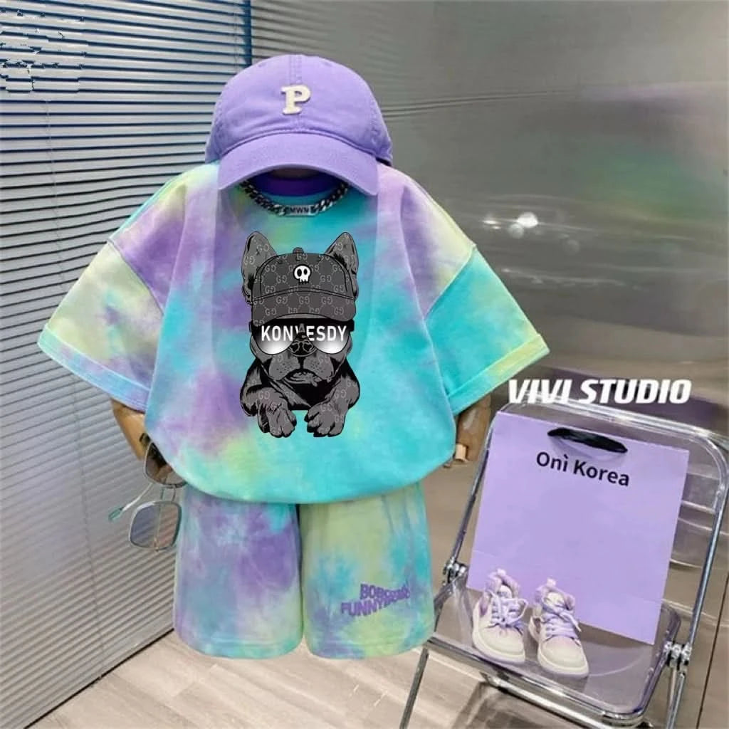 Summer Baby Boy Clothes Set Kid Girls Cartoon Dog Printed T-shirts and Shorts 2 Piece Suit Children Tie Dye Short Sleeve Outfits - M & M Global