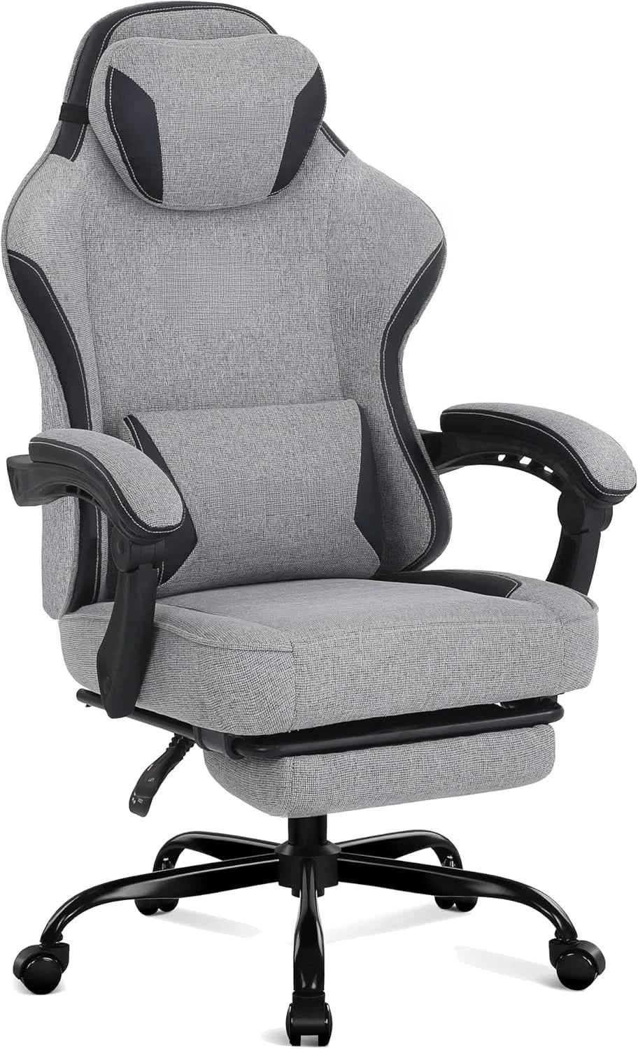 Gaming Chair,Computer Chair Fabric with Pocket Spring Cushion, Office Chair with Footrest and Massage Lumbar Support, Reclining