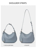 Top layer cowhide underarm shoulder bag 2025 new niche design minimalist blue fashionable soft leather saddle bag - M & M Global
